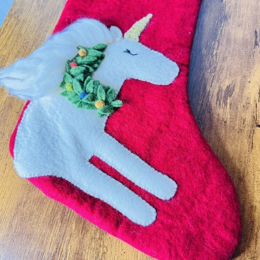 ELIZABETH West Elm & Pottery Barn Kids UNICORN Felted Christmas Stocking NWOT